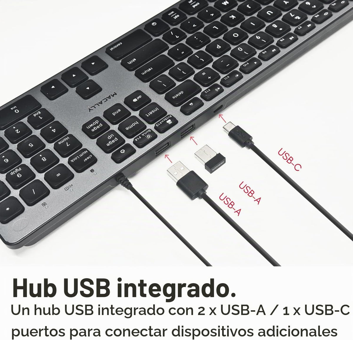 Teclado con cable Macally para Mac con Hub USB (2X USB-A \/ 1x USB-...