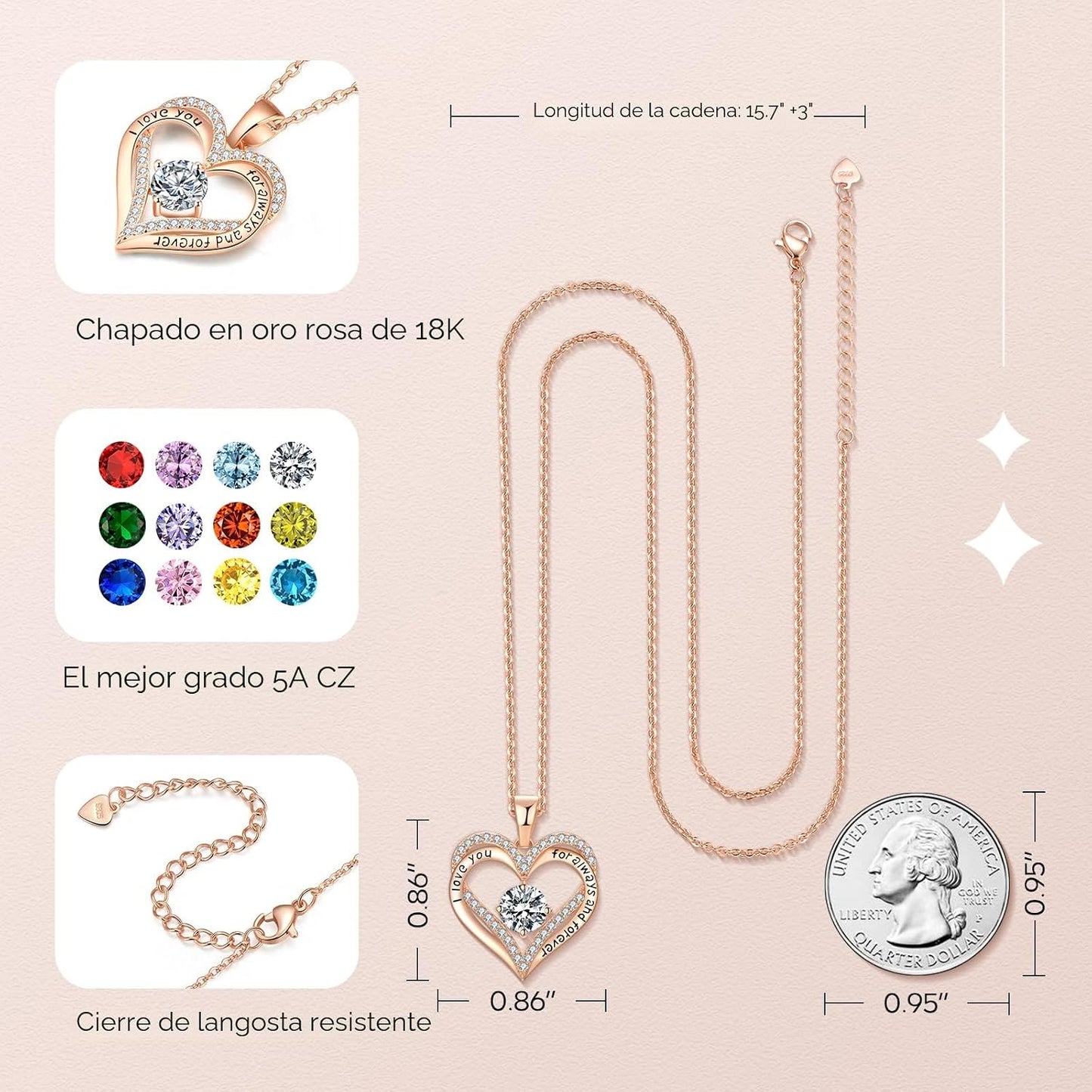 Collares de oro rosa de 18 quilates para mujer, regalos de cumpleañ...