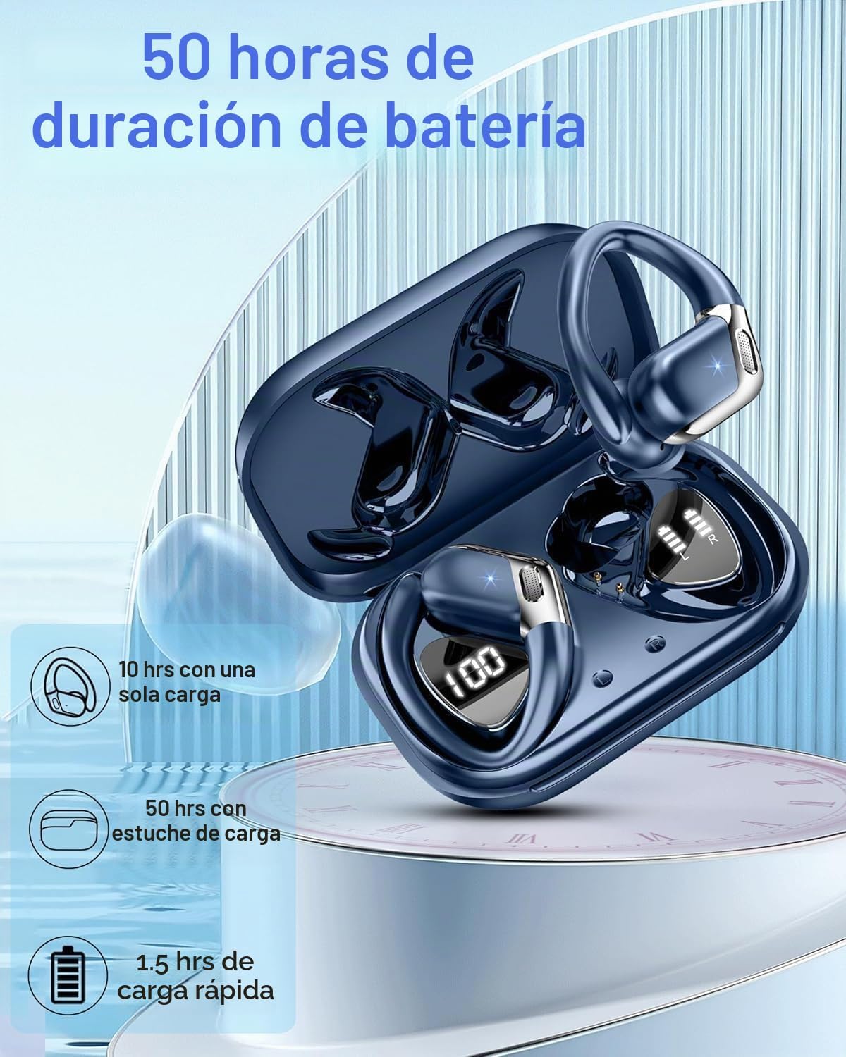 Auriculares inalámbricos, Bluetooth 5.4 deportivos, sonido de grave...