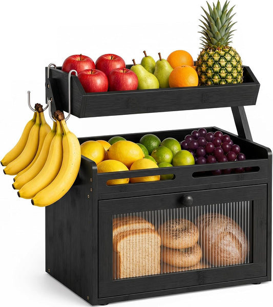 Caja de pan para encimera de cocina, almacenamiento de pan de bambú...