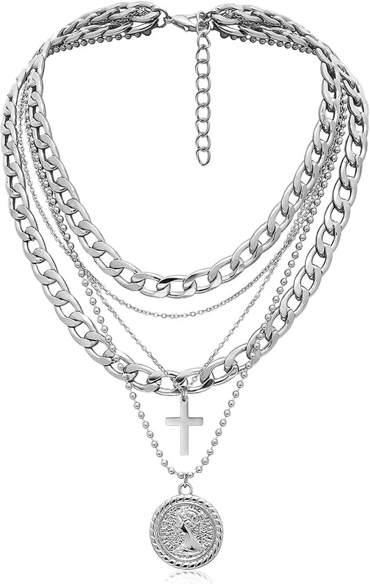MJartoria Collares de oro en capas para mujer, collar con colgante...