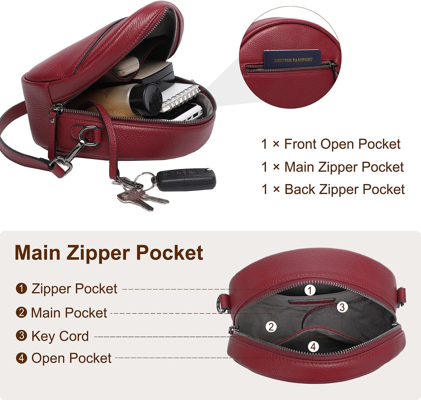 COOLCY Bolsos cruzados de cuero, bolso de hombro circular, bolso re...