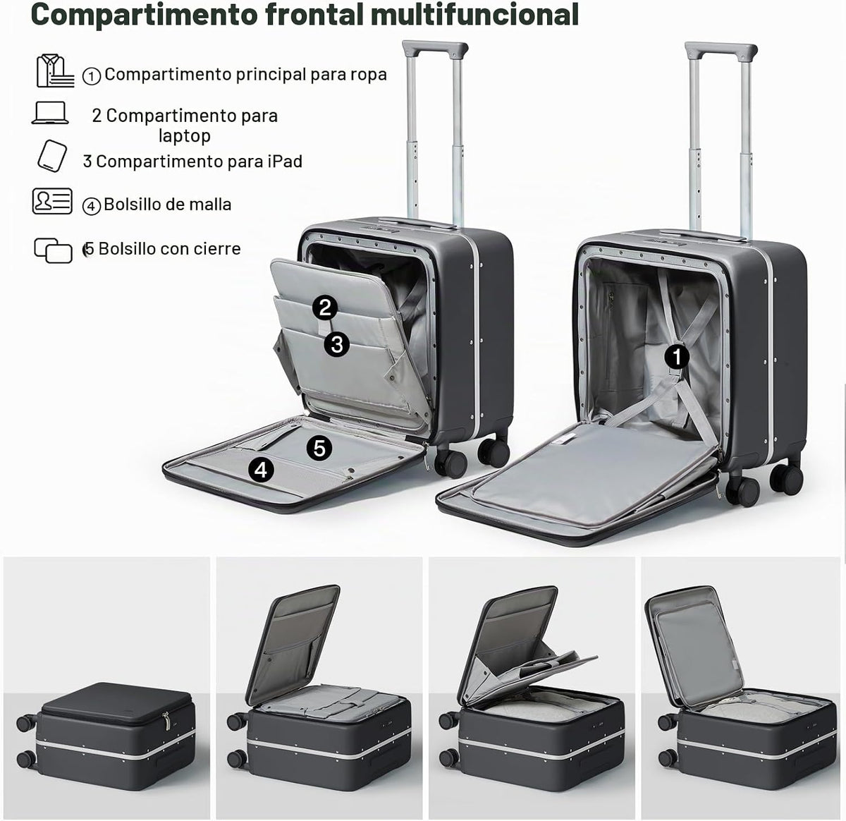 mixi Equipaje de mano, maleta de 18 pulgadas con bolsillo frontal,...
