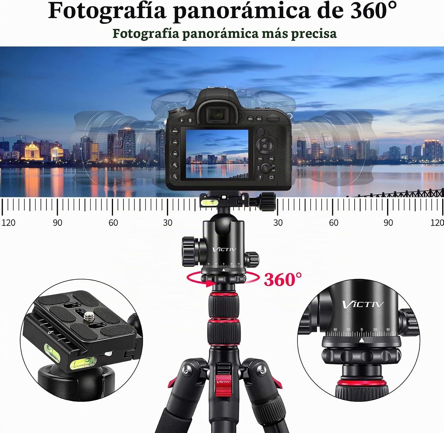 Trípode profesional para cámara, Victiv de 81 pulgadas de aluminio,...