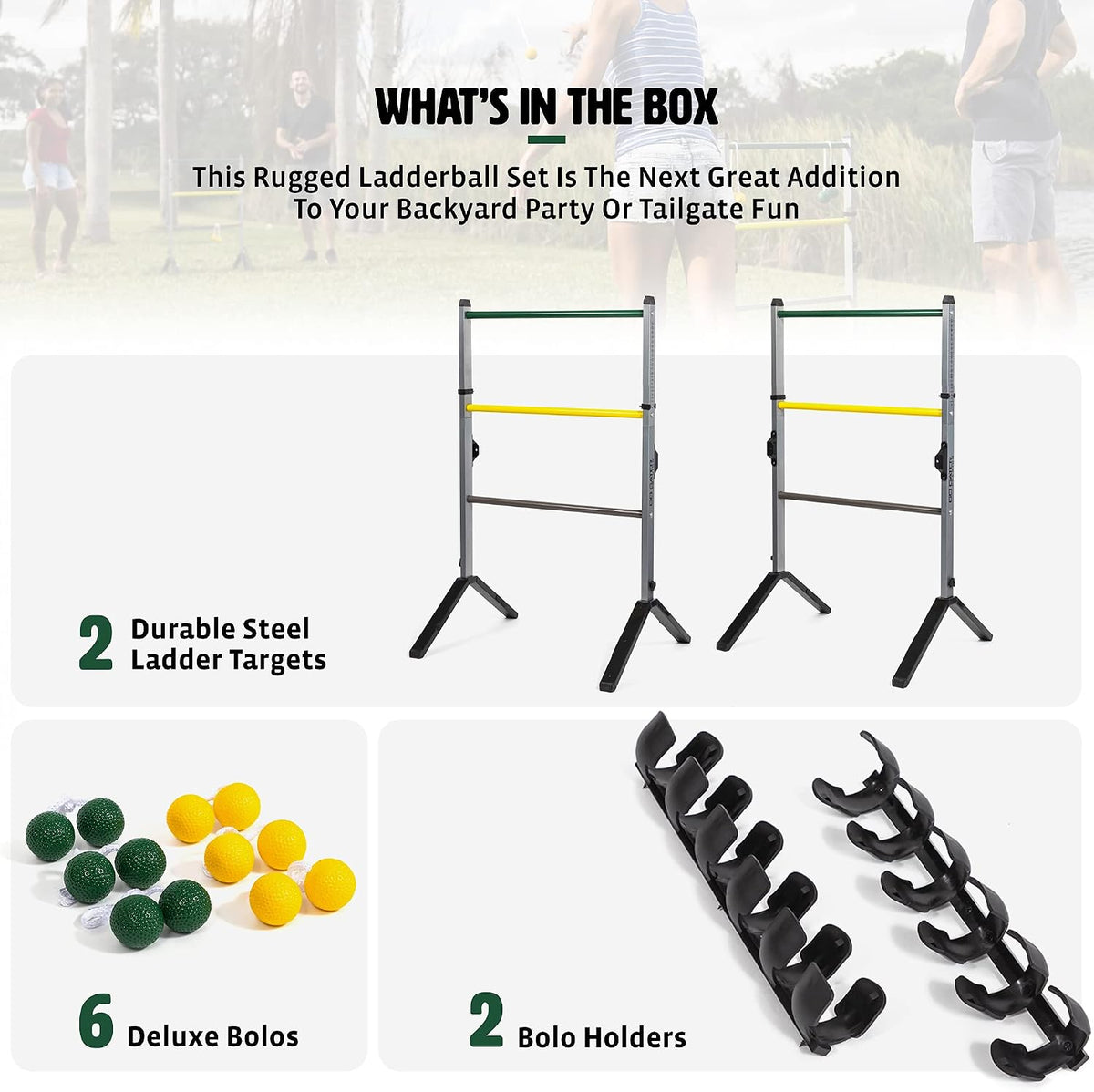 EastPoint Go Gater Ladderball Set, 2 escaleras de acero, 6 bolos, j...
