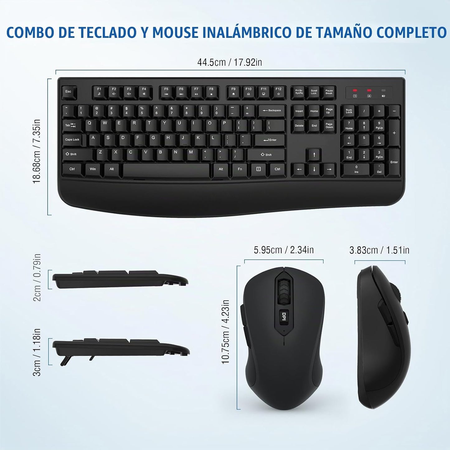 Combo de teclado y ratón inalámbricos, teclado inalámbrico de tamañ...