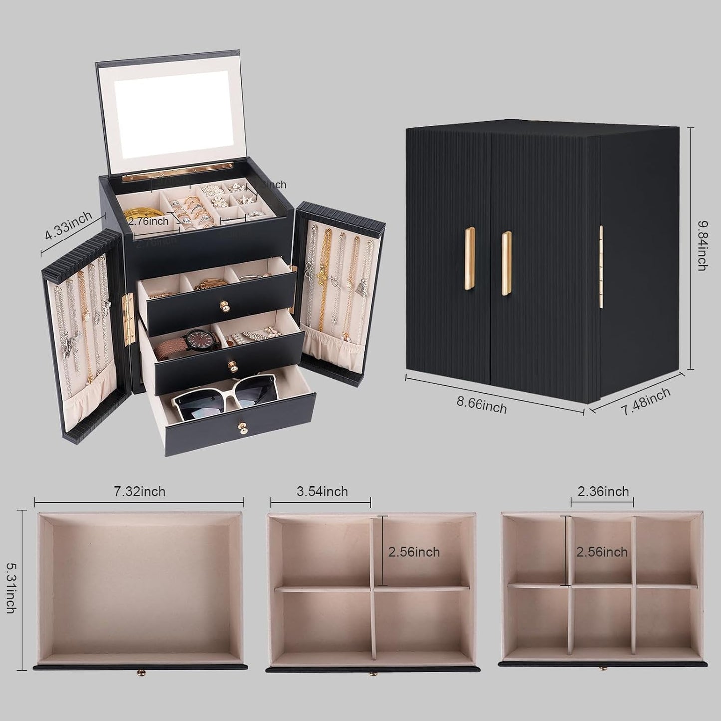 Dajasan Caja grande de joyería para mujer, organizador de joyería c...