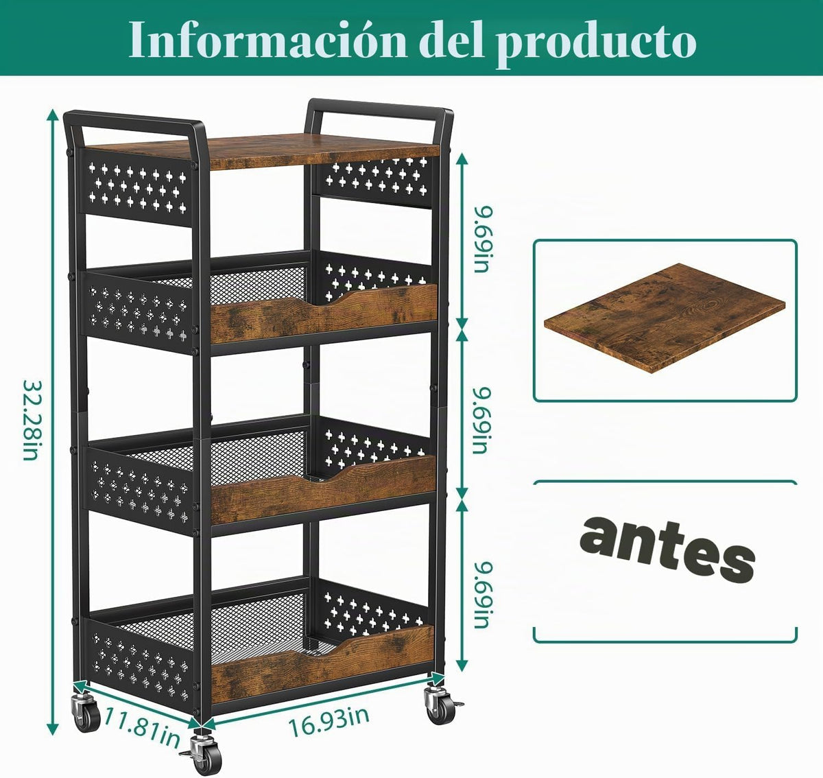 Giwil Carrito de almacenamiento rodante de 4 niveles, pequeño carri...
