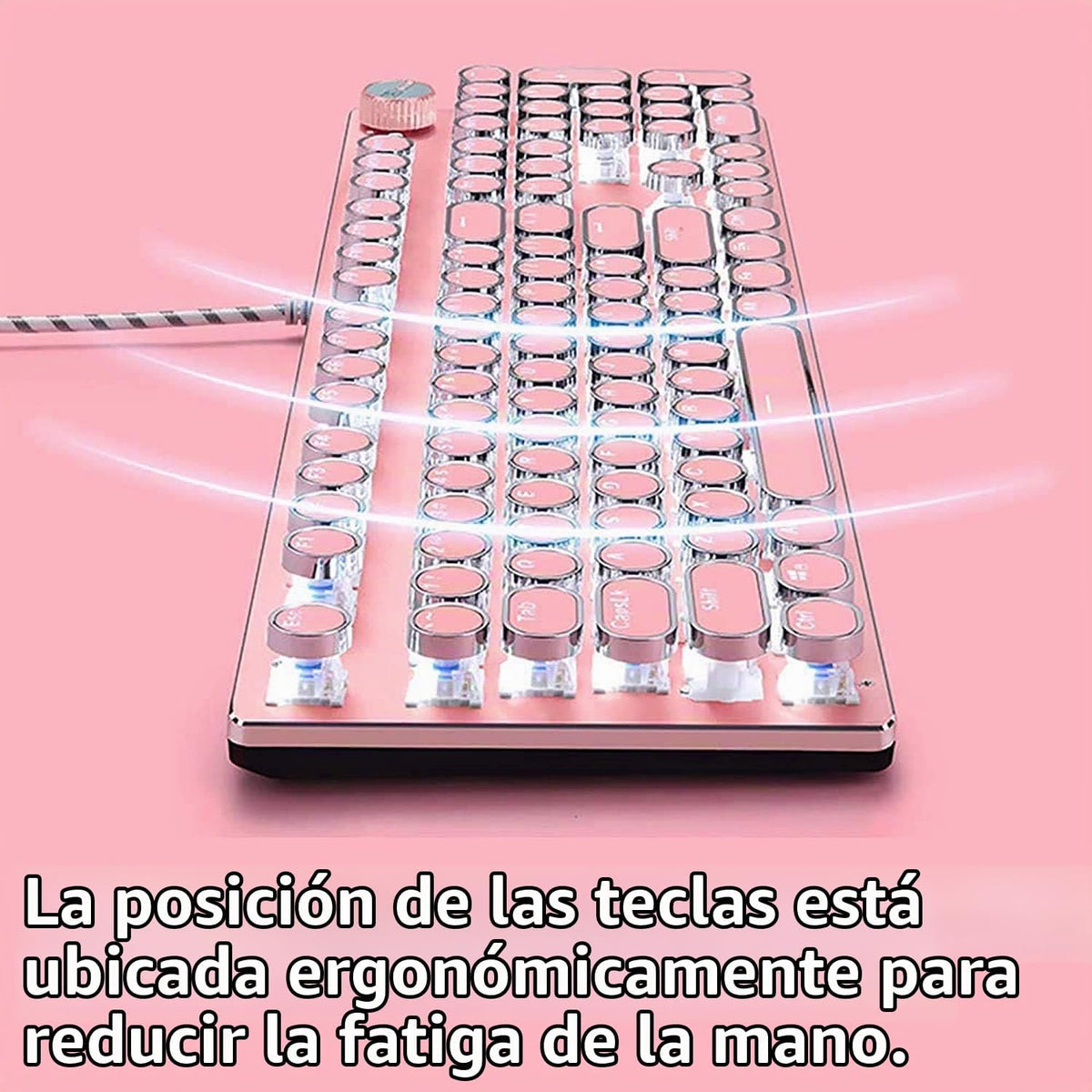 Teclado y mouse de máquina de escribir rosa, teclado mecánico retro...