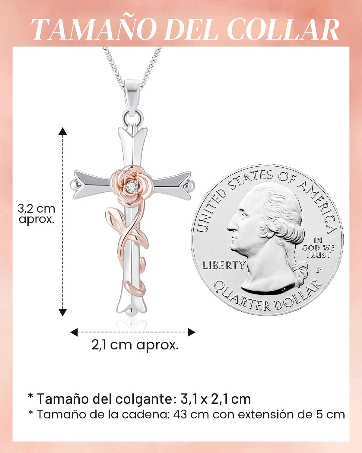 Collar de cruz ACECHA para mujer | Collar colgante de fe de plata c...