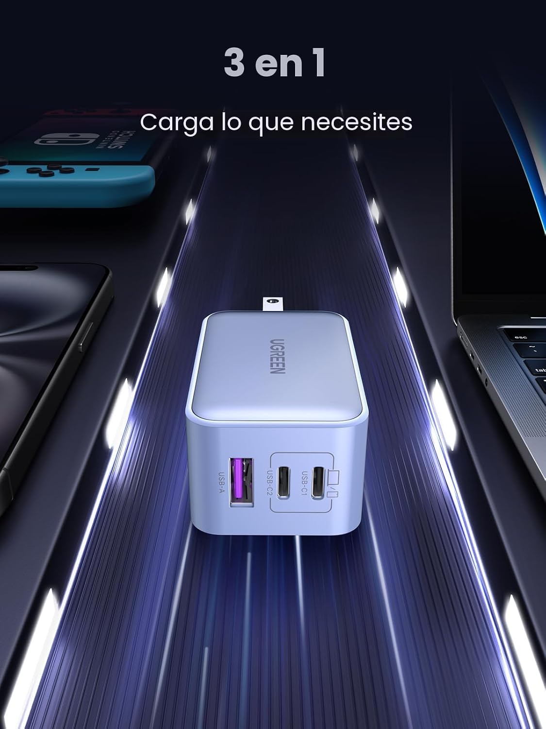 UGREEN Nexode 65W GaN Cargador de pared USB C, adaptador de corrien...