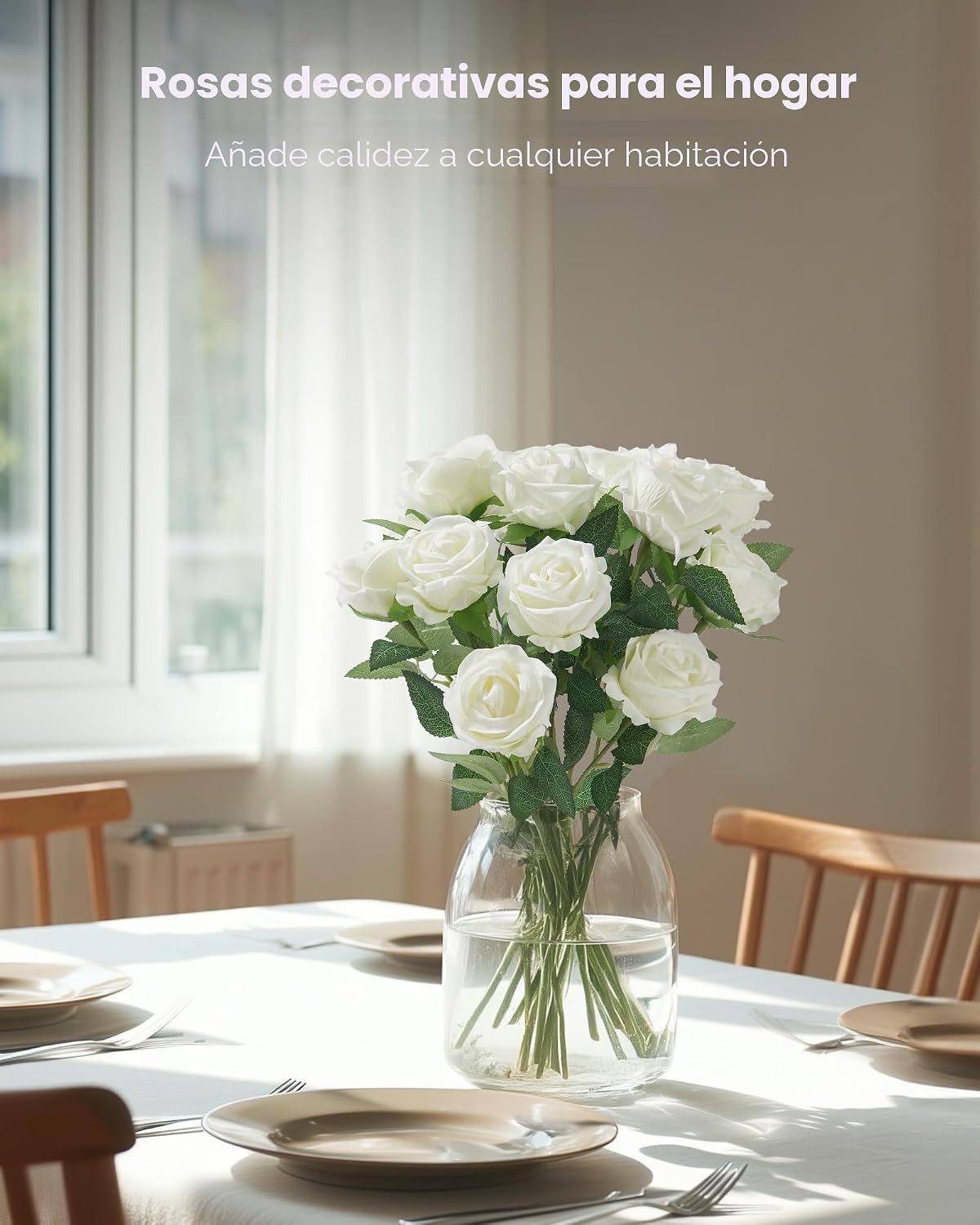 InnoGear Rosas blancas artificiales 50 piezas de terciopelo falso s...