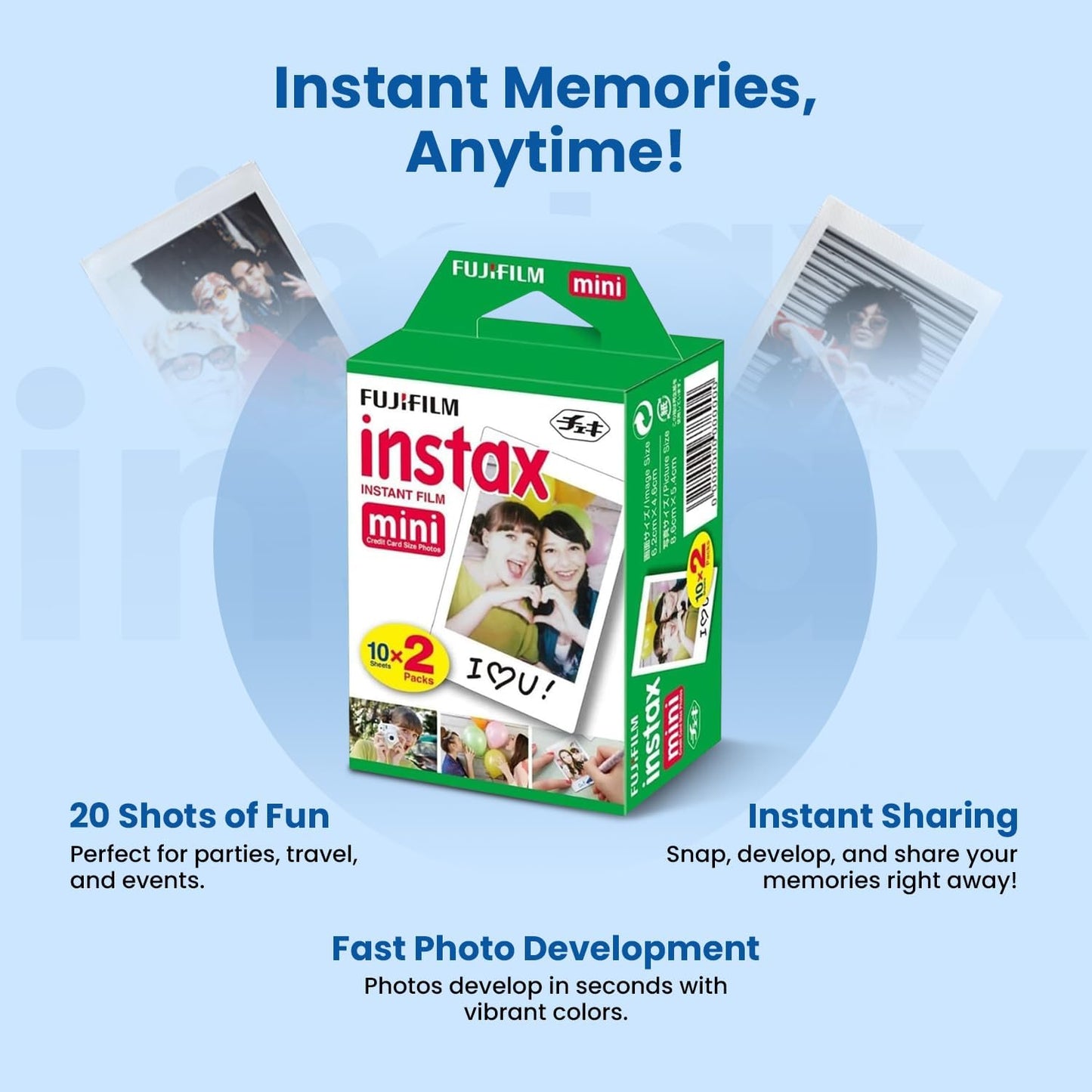 Fujifilm Instax Mini película instantánea, 20 tomas (10 hojas x 2)...