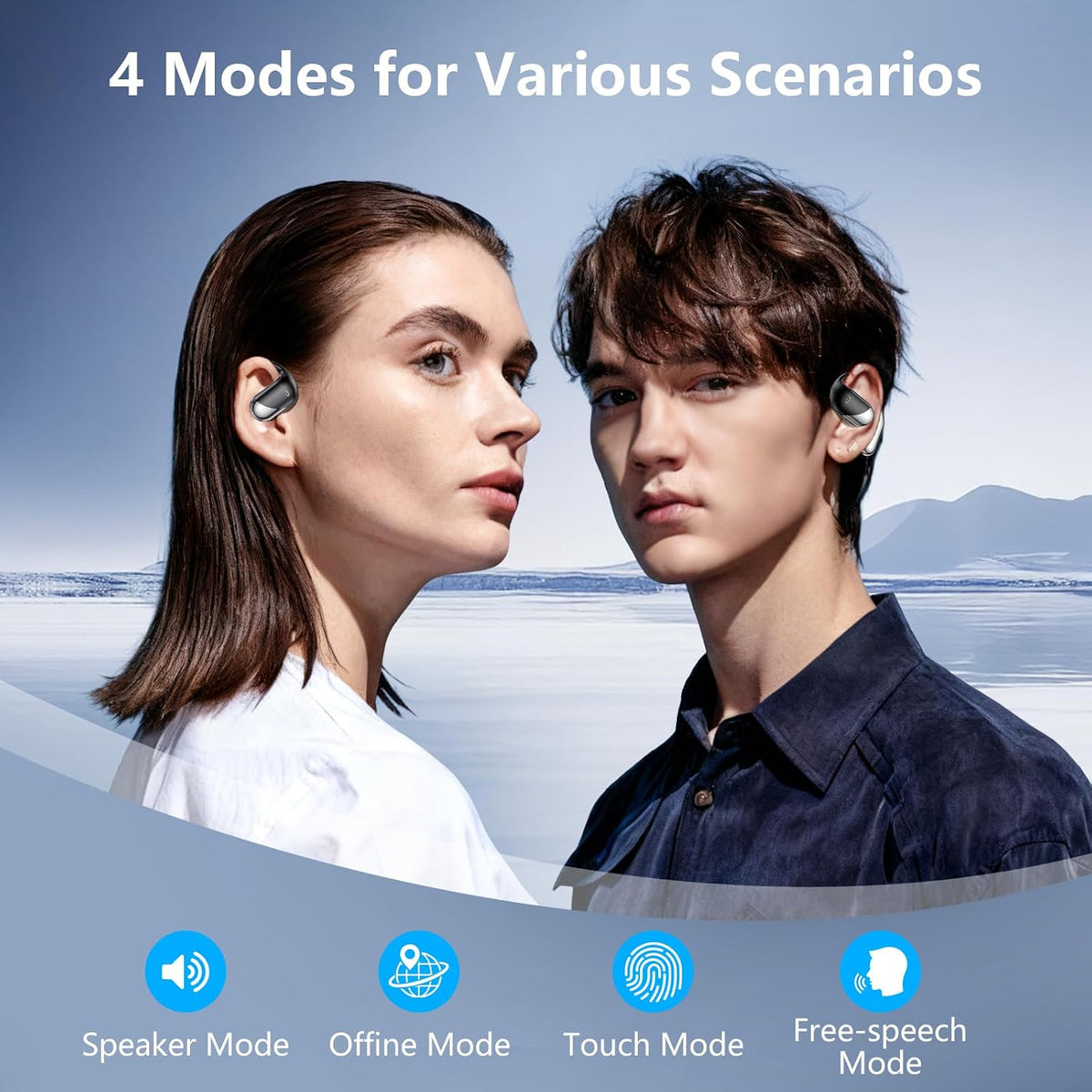 Auriculares inalámbricos con clip para la oreja abiertos, auricular...