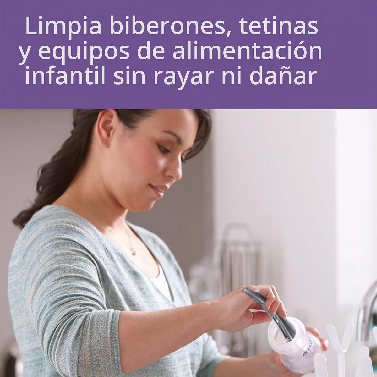Philips AVENT Cepillo para biberón y tetina de bebé, gris, SCF145\/...