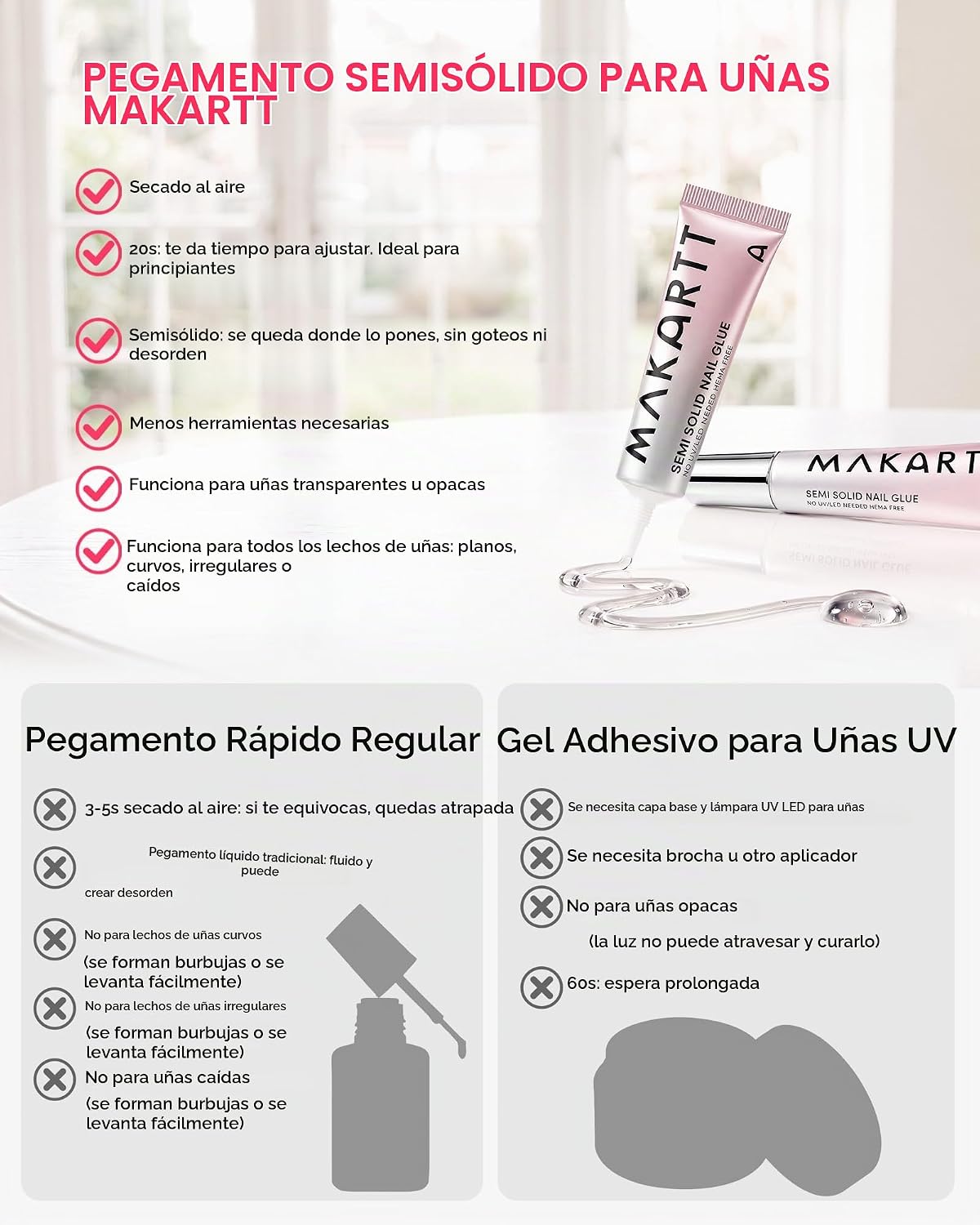 Pegamento de uñas semisólido Makartt para prensados: 15 ml, secado...