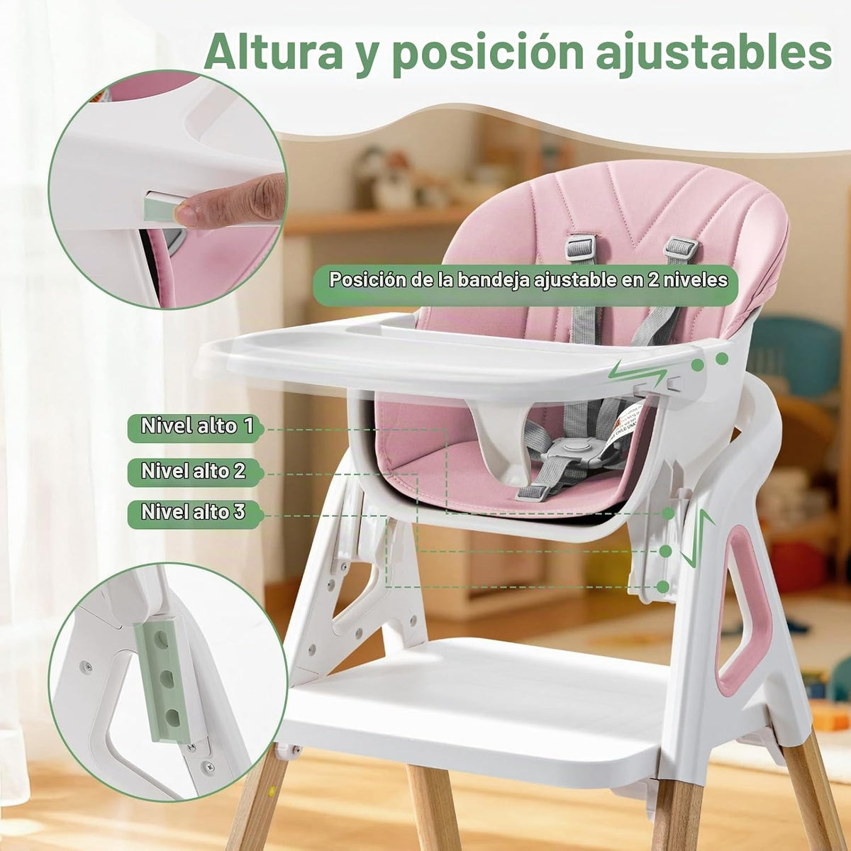 Silla alta para bebé, para bebés y niños pequeños, silla alta conve...