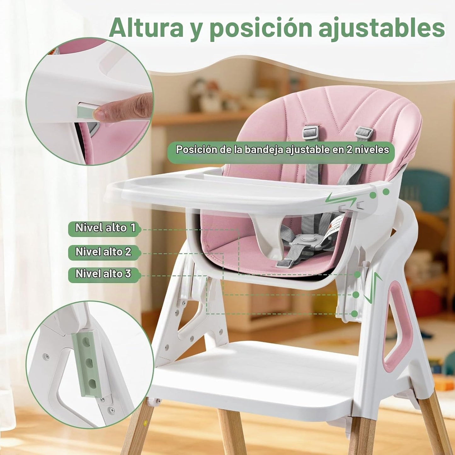 Silla alta para bebé, para bebés y niños pequeños, silla alta conve...