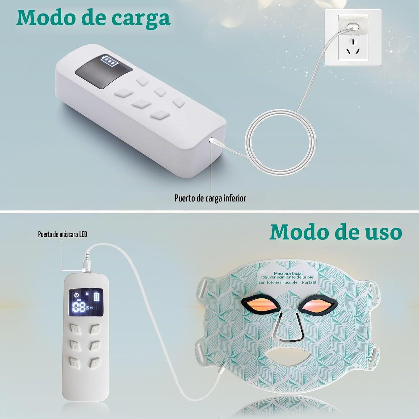 biuufish Terapia de luz roja para cara, 8 colores LED máscara facia...