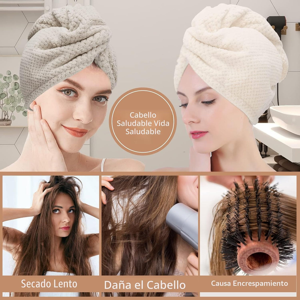 CZZXI 3 toallas de microfibra para el cabello, envolturas para el c...