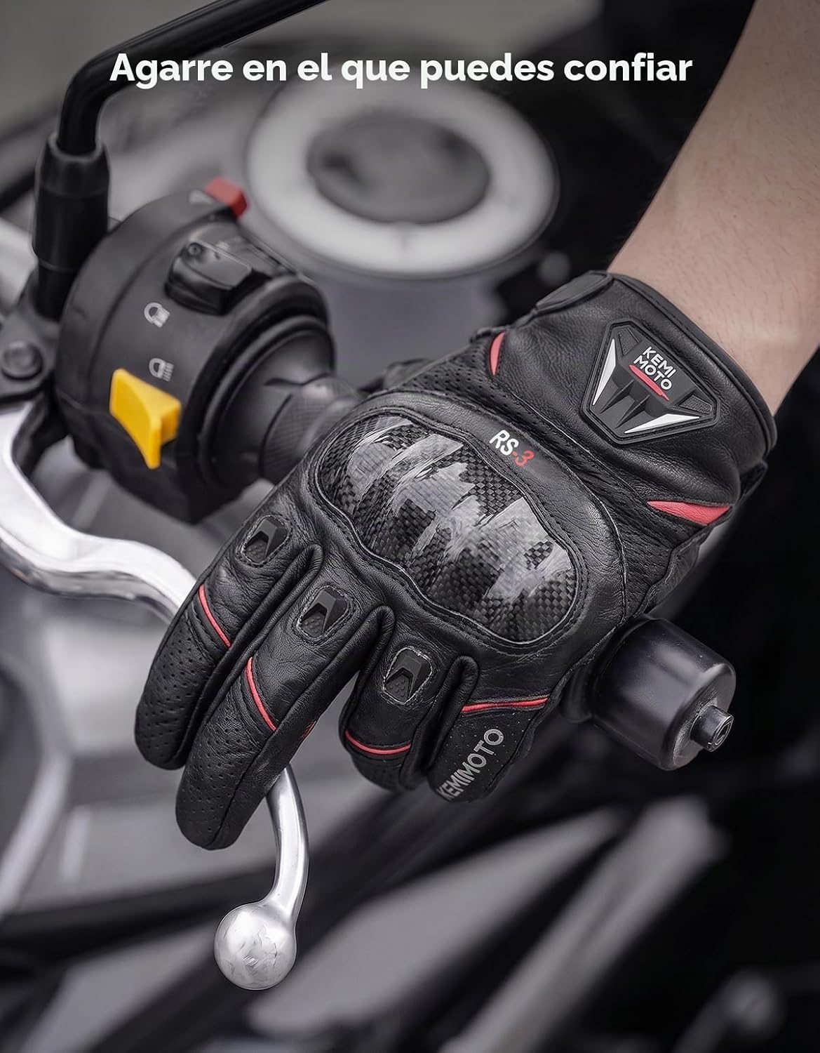KEMIMOTO Guantes de Cuero de Piel de Oveja para Motocicleta para Ho...