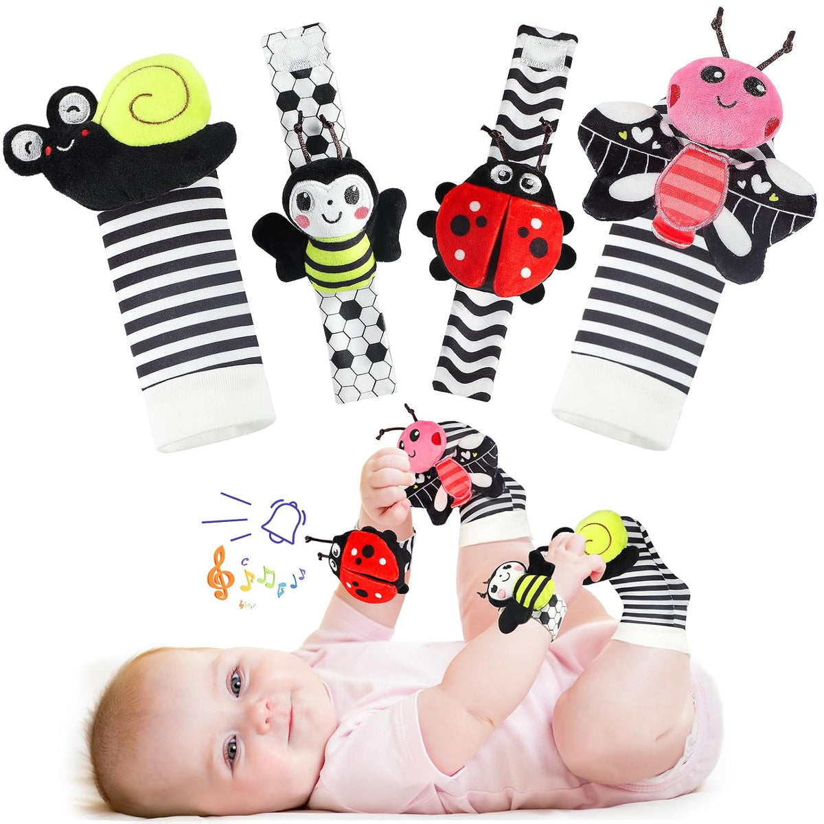 URMYWO Sonajeros de muñeca para bebé, calcetines de sonajero, jugue...