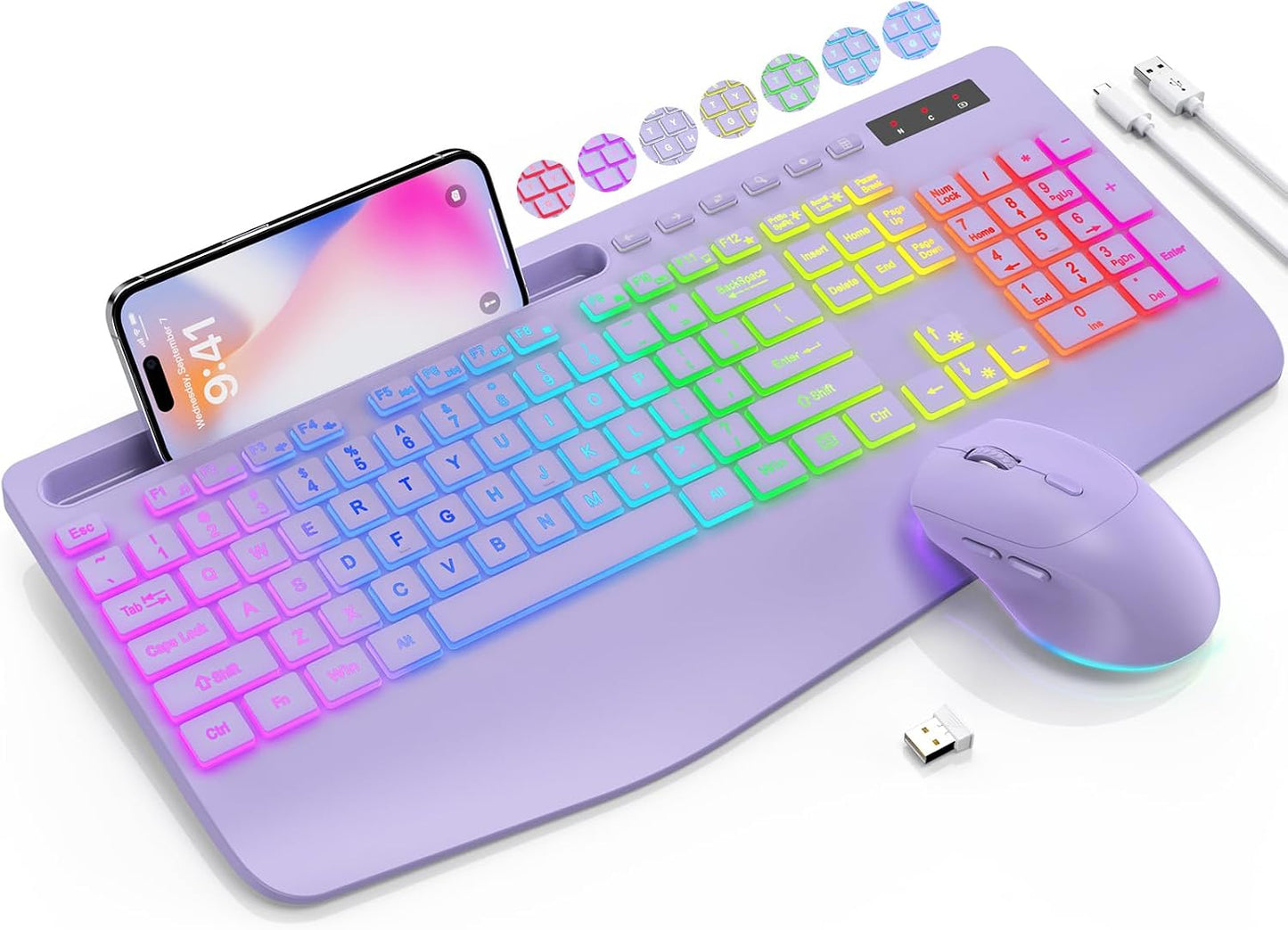 SABLUTE Combo de teclado y mouse inalámbricos, 9 efectos retroilumi...