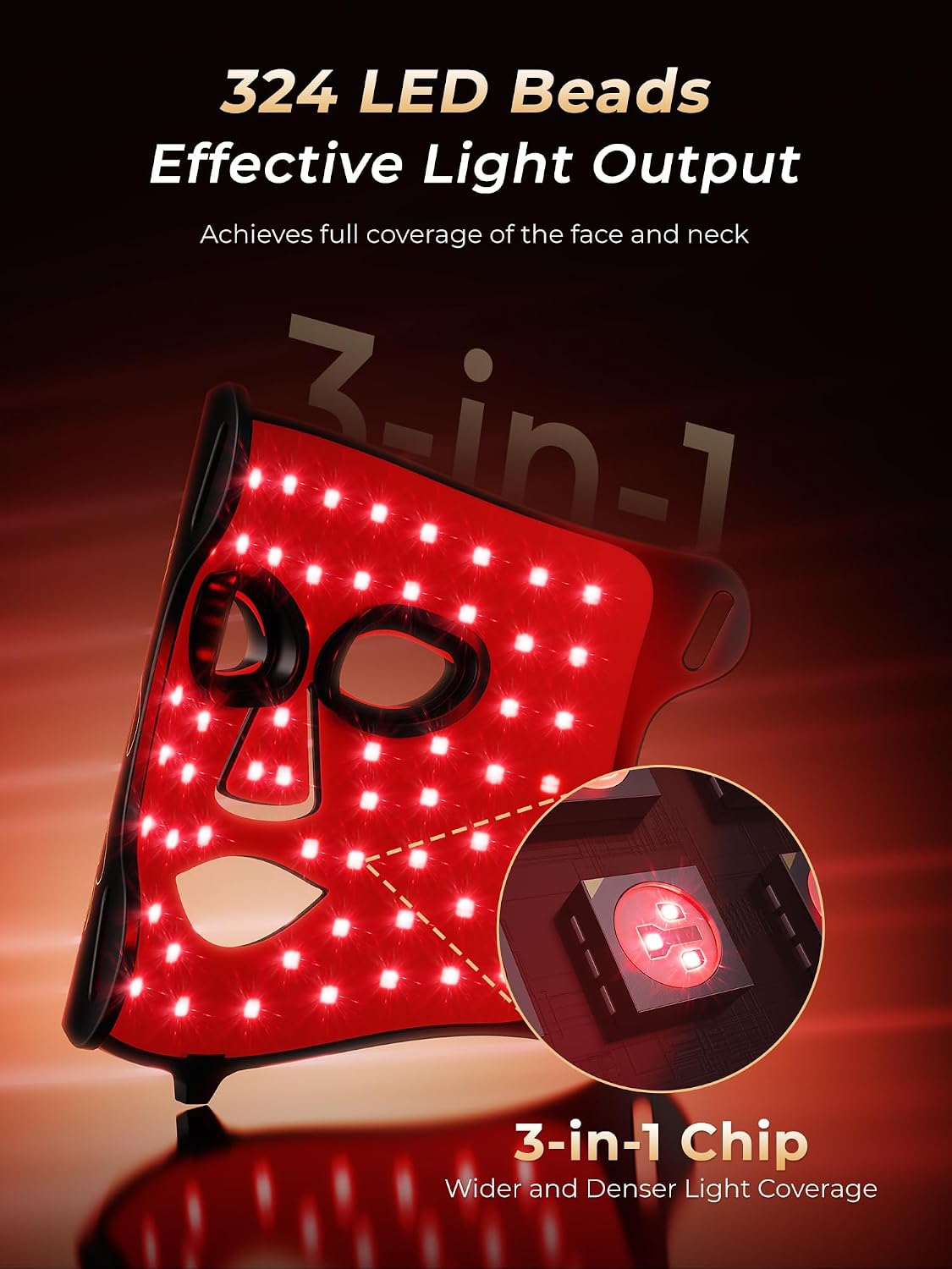 Terapia de luz roja 7 en 1 para cara y cuello, máscara de terapia d...