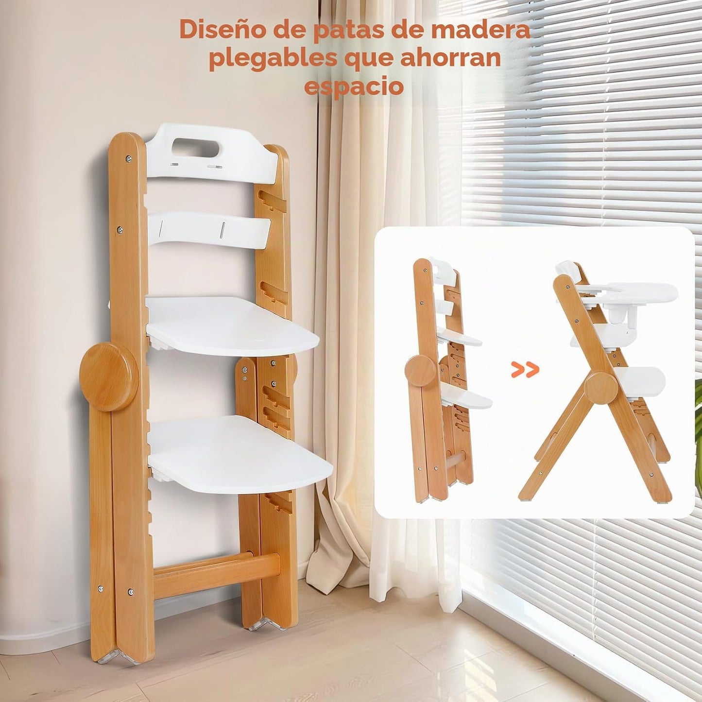 Ezebaby Silla alta plegable de madera, silla alta ajustable sin her...
