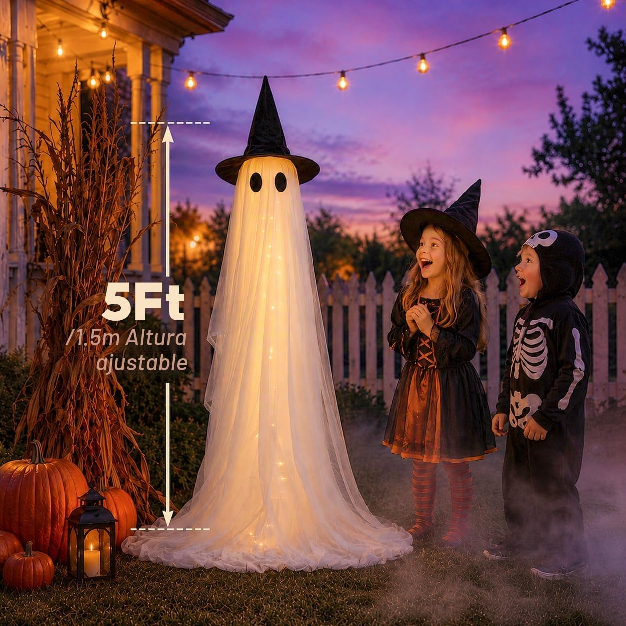 Paquete de 2 decoraciones de fantasmas iluminadas grandes de 5 pies...