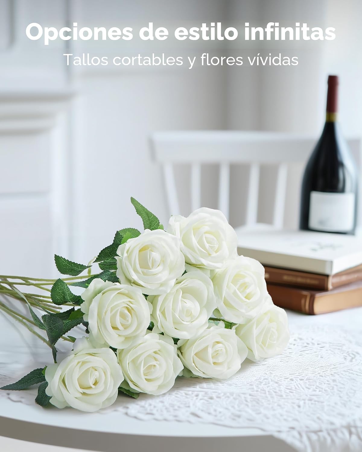 InnoGear Rosas blancas artificiales 50 piezas de terciopelo falso s...