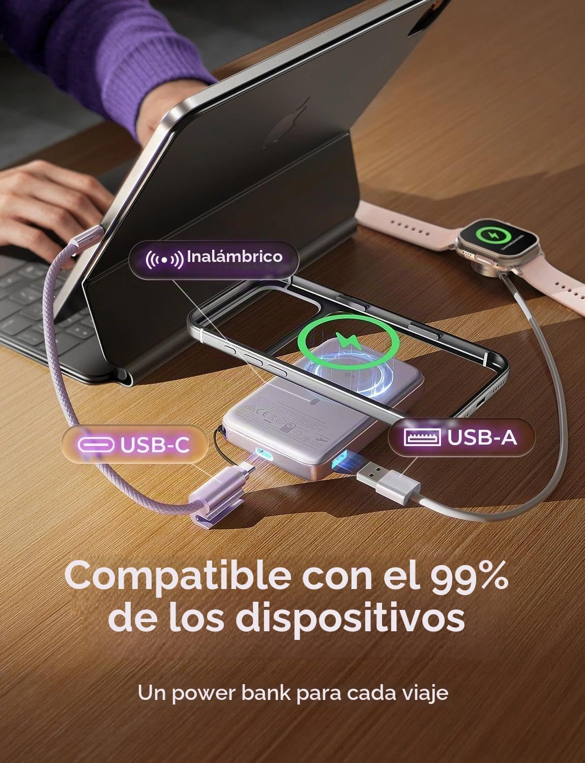 LISEN Cargador portátil magnético para iPhone 10000mAh | QI2.2 Carg...
