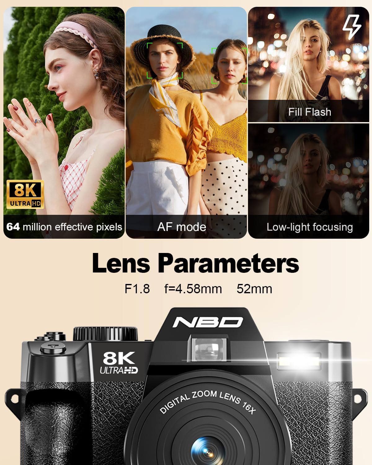 Cámaras digitales NBD 8K 64MP para fotografía, lente macro de 52 mm...