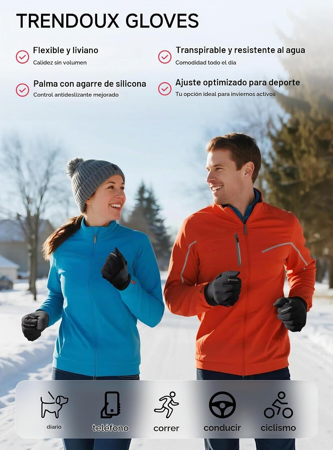 TRENDOUX Guantes de invierno flexibles y delgados: guantes impermea...