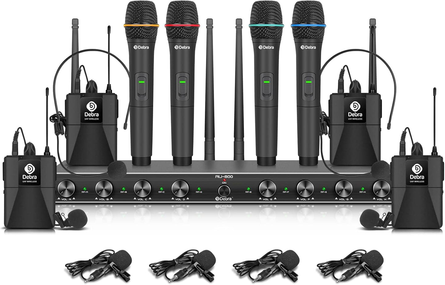 D Debra Audio AU800 Pro UHF Sistema de micrófono inalámbrico de 8 c...