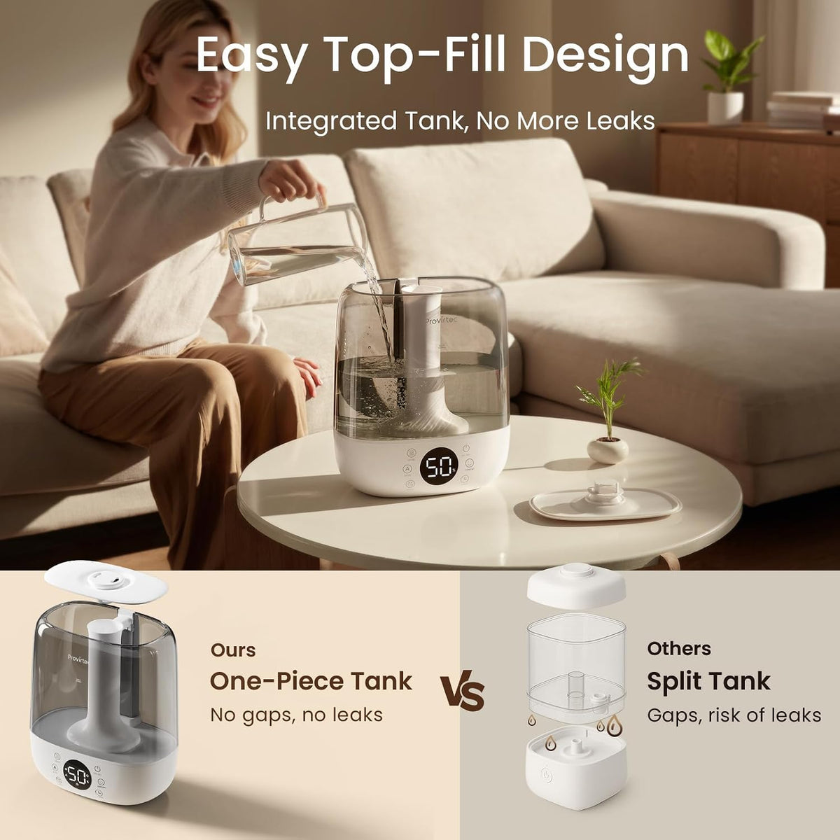 Provirtec Humidificador de niebla fría para dormitorio autolimpiant...