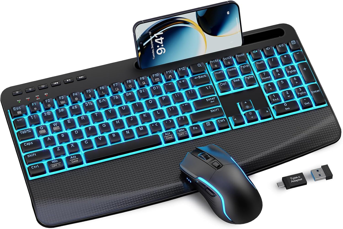 SABLUTE Combo de teclado y mouse inalámbricos retroiluminados, sile...