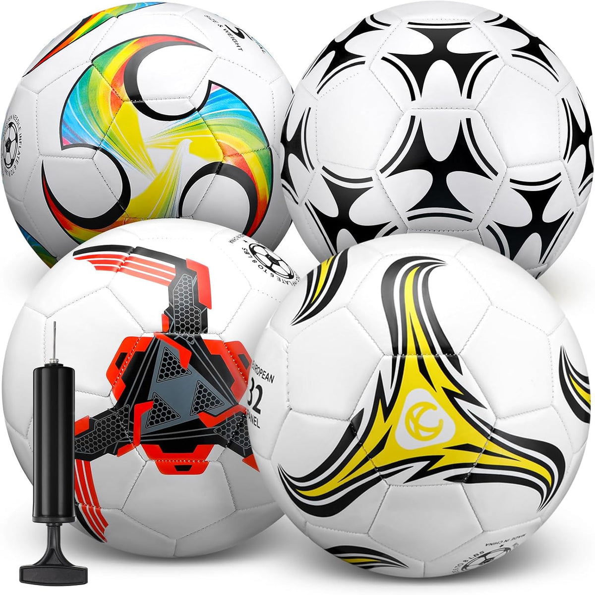 Tradder Paquete de 4 pelotas de fútbol con bomba, tamaño 3, 4, 5, p...