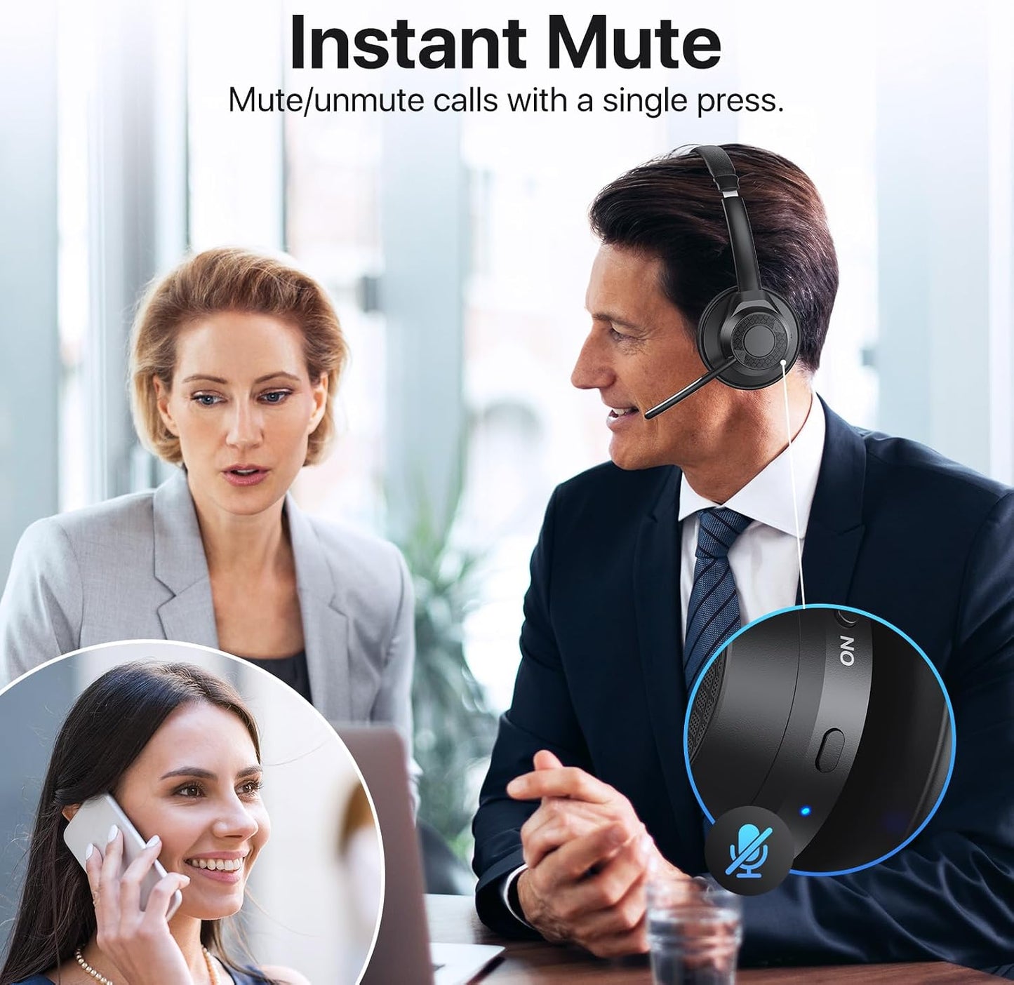 Auriculares inalámbricos con micrófono para el trabajo, auriculares...