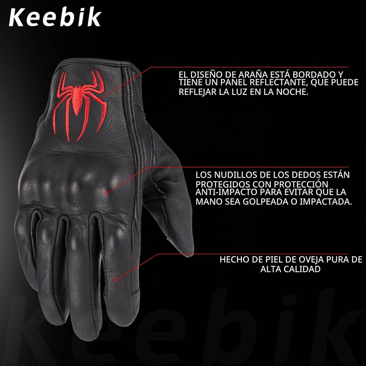 Keebik - Guantes de piel de cabra para moto, moto, deportes motoriz...