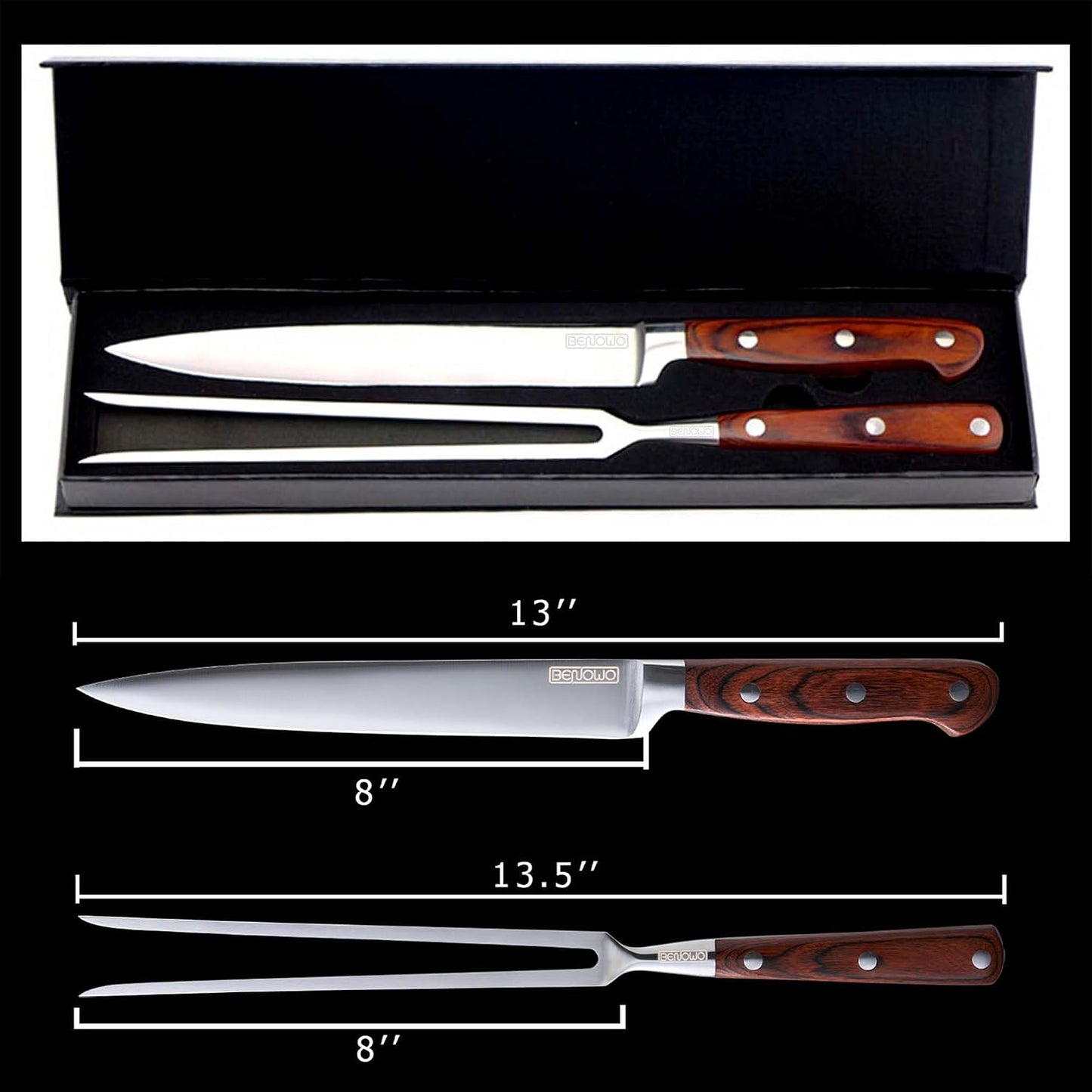 Benowo Juego de cuchillos de trinchar de 2 piezas, cuchillo y tened...
