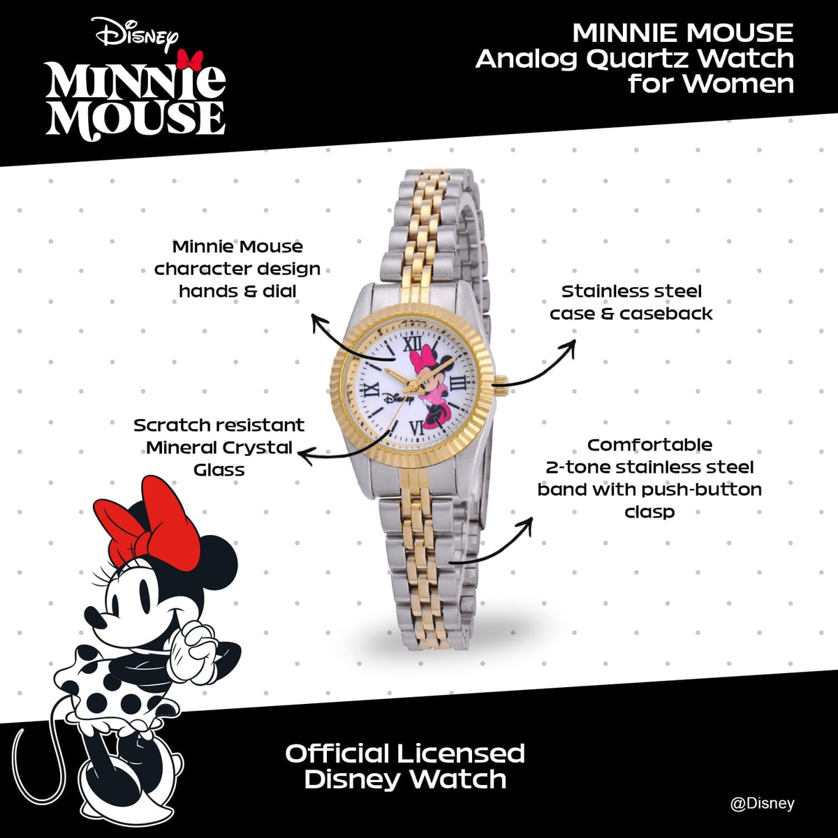 Reloj Minnie Mouse para mujer, elegantes relojes Minnie Mouse para...