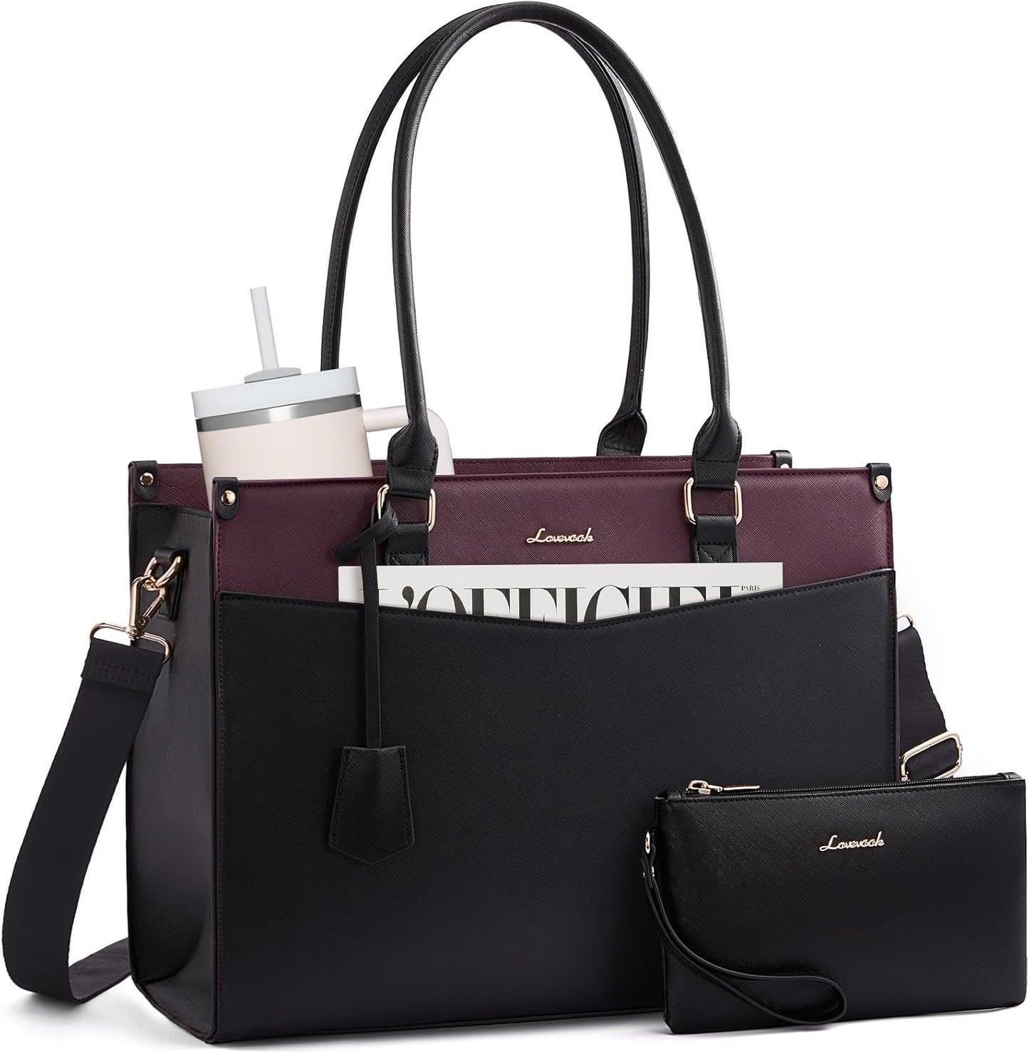 LOVEVOOK Bolsa para laptop para mujer, bolso 2 en 1 con embrague y...
