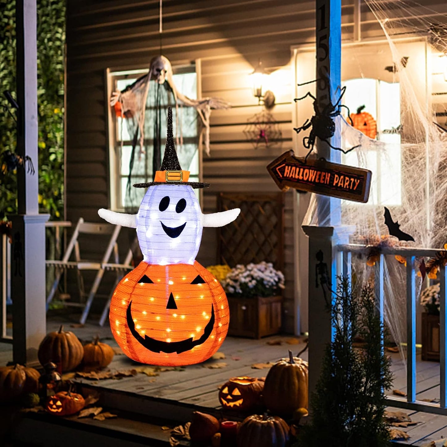Decoración plegable de calabaza fantasma de Halloween al aire libre...