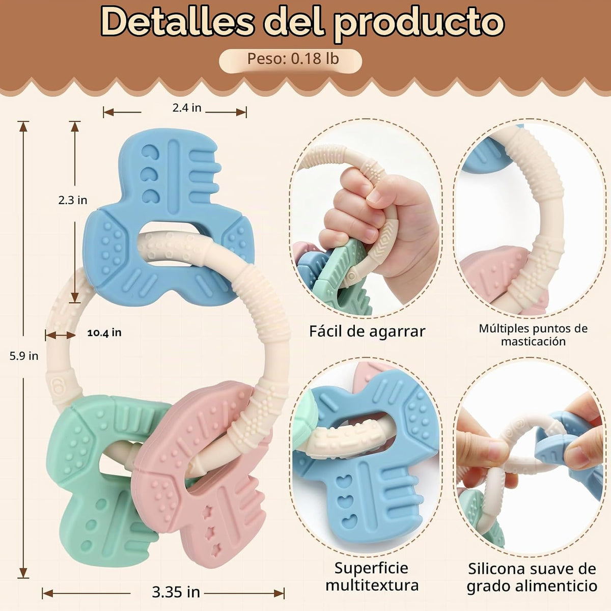 Juguetes de dentición para bebés, llaves de silicona para bebés de...