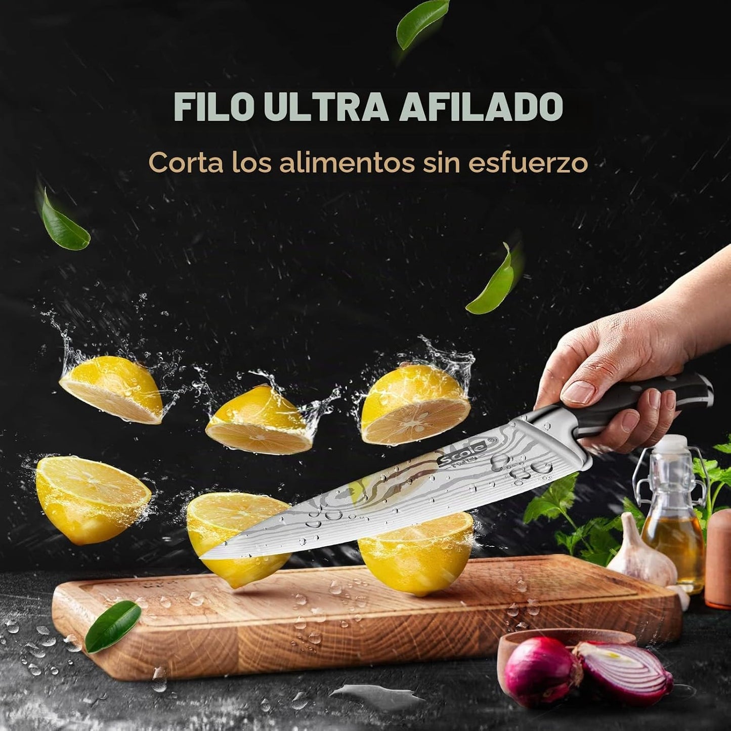 SCOLE® Juego de cuchillos de cocina ultra afilados de acero inoxida...