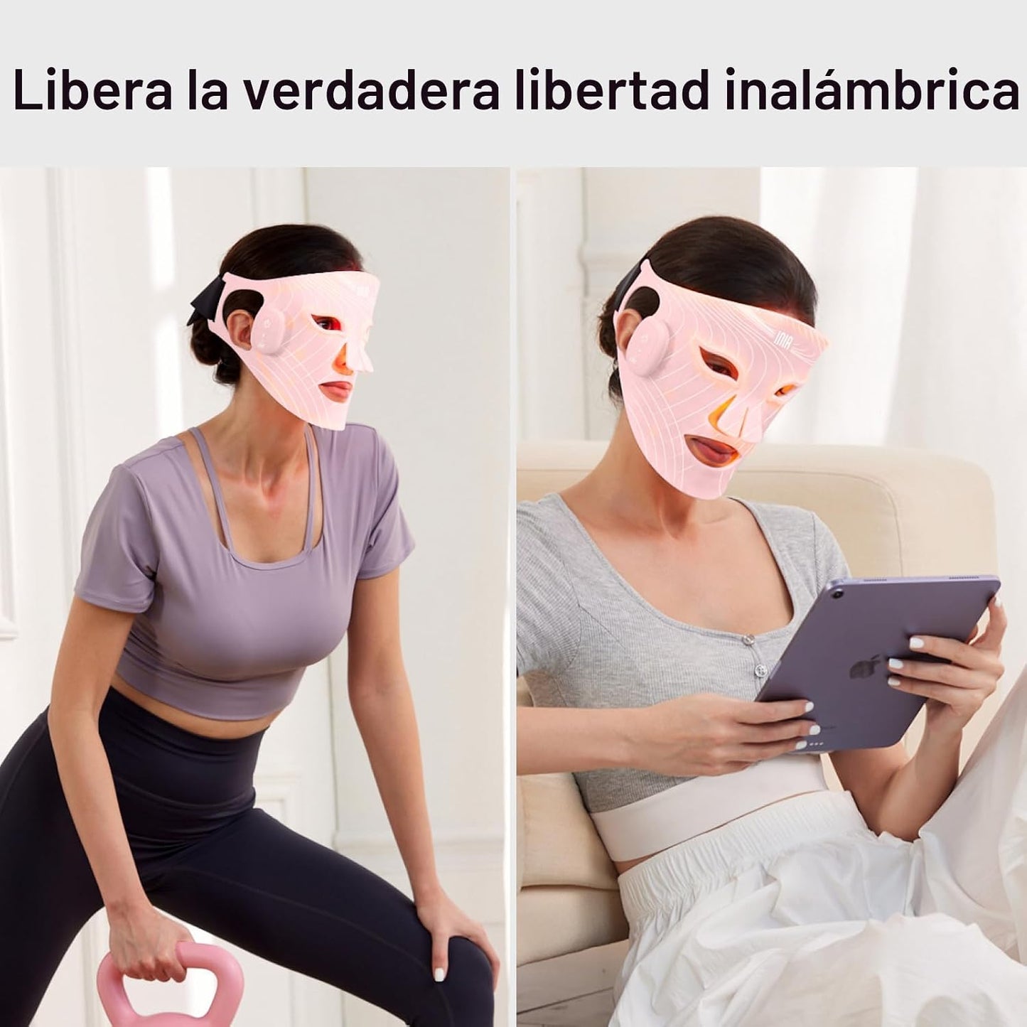INIA Máscara de terapia de luz roja para cara, máscara facial LED i...
