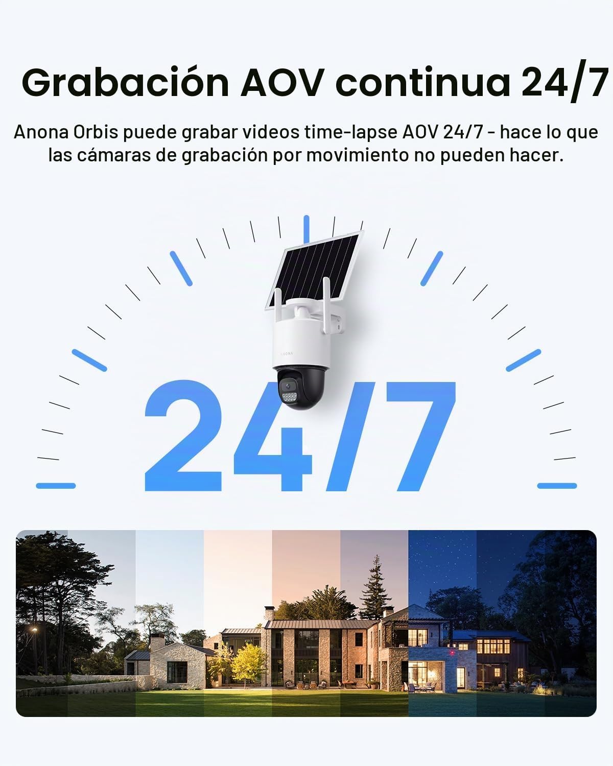 Anona Orbis - Cámara de seguridad solar inalámbrica para exteriores...