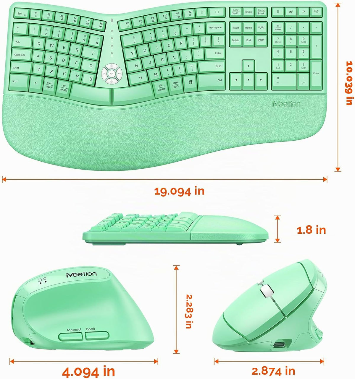 MEETION Combo ergonómico del ratón del teclado, verde del ratón ver...