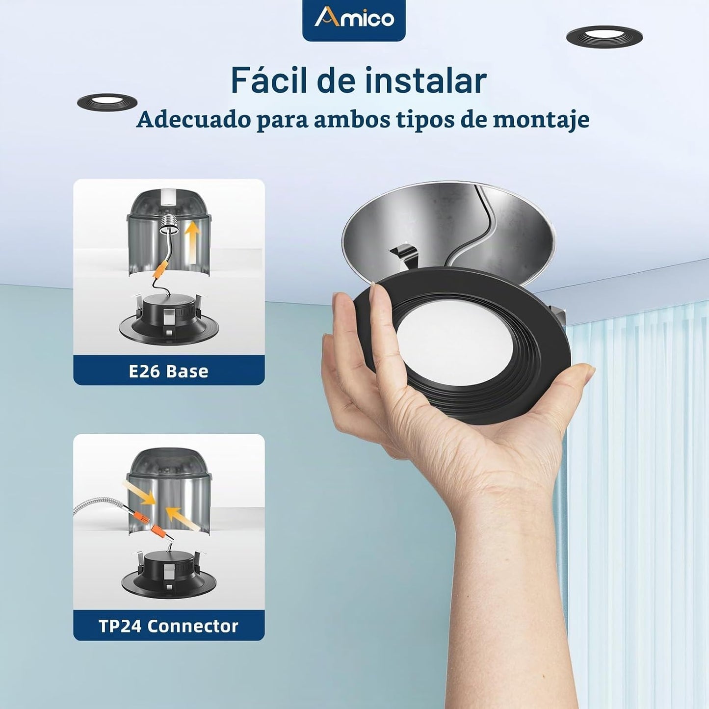 Amico Paquete de 24 luces LED empotrables 5CCT de 4 pulgadas, regul...